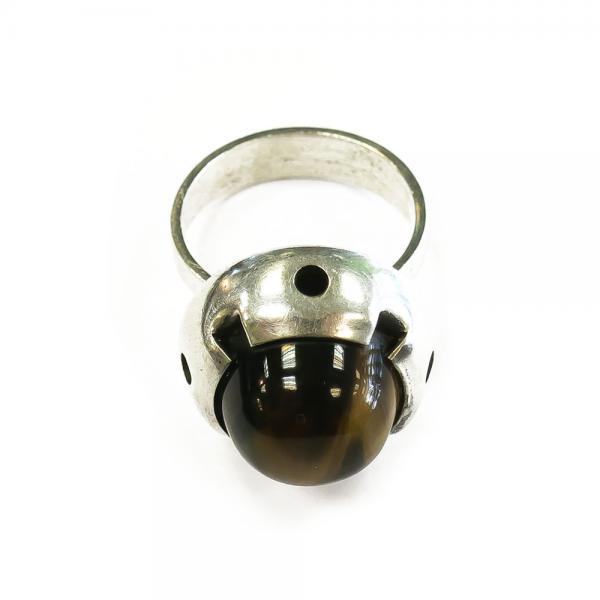 Viikinniemi Martti hopeasormus, tiikerinsilmä halk.17.5mm v.1970 #1