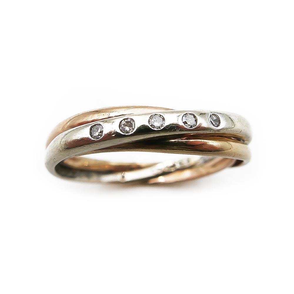 Viiden timantin kaksivärinen 14K kultasormus 0,025 ct, 1997 #1 Kultatukku.fi