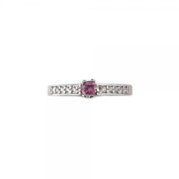 Valkokulta timanttisormus 10x0,005ct & pinkki kivi, 18mm #1