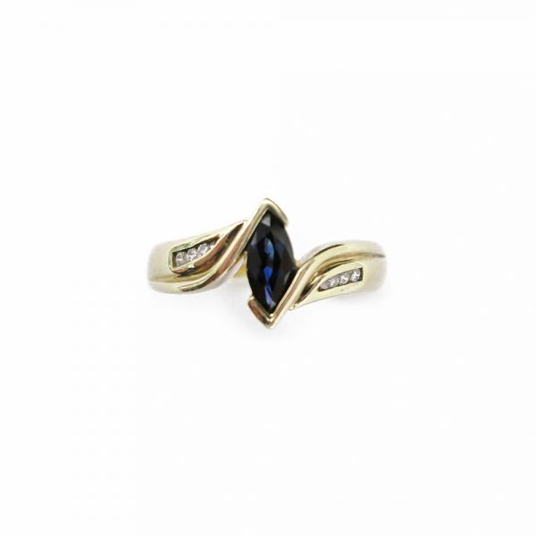 Kultainen timantti yht.0.03ct safiiri sormus 17,5mm #1