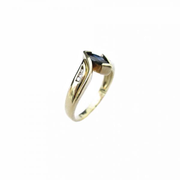 Kultainen timantti yht.0.03ct safiiri sormus 17,5mm #0