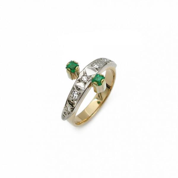 Kultainen timantti ja smaragdi sormus 0.07ct 17 mm #0