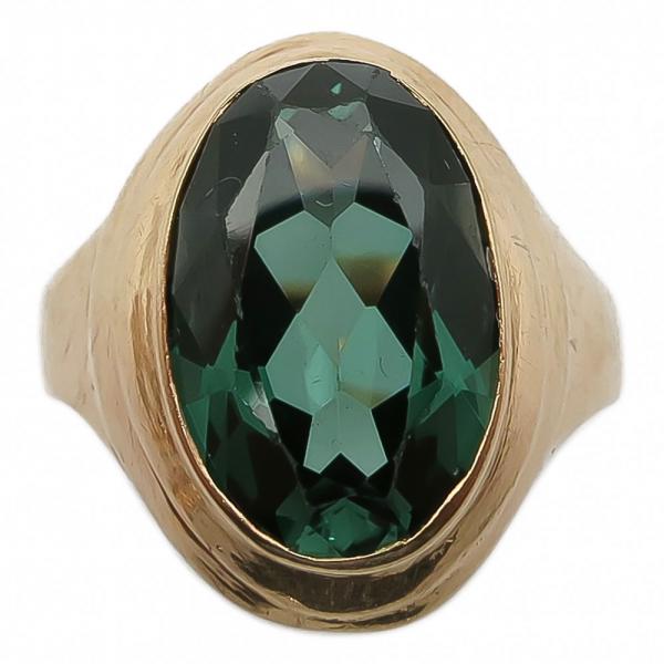Kultainen sormus v.-61 koko 18,25 vihreä kivi #1