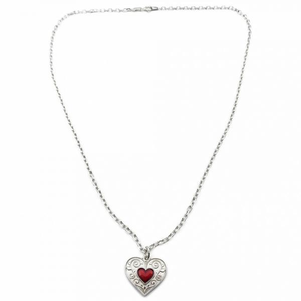 Hopeinen emaloitu sydänriipus ketjulla 45cm #0