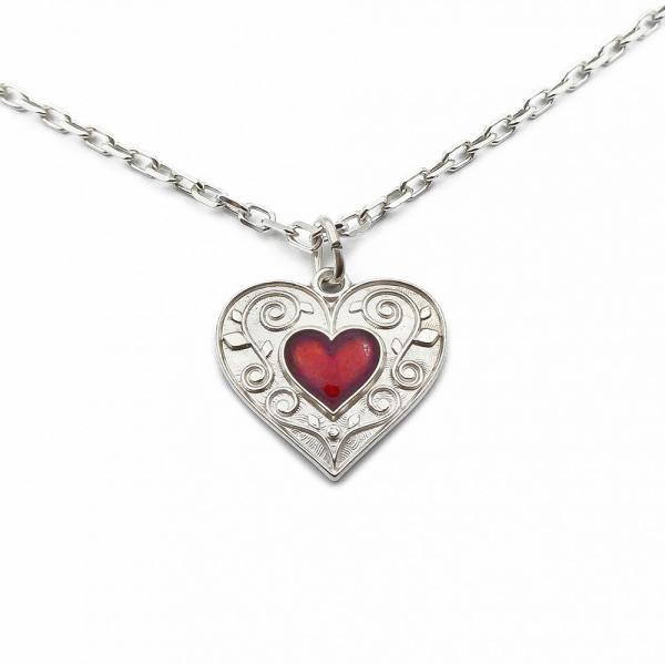 Hopeinen emaloitu sydänriipus ketjulla 45cm #1