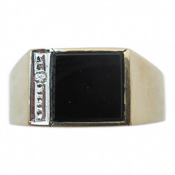 Miesten kultainen kantasormus,onyx+tim.0,005ct,20mm #1