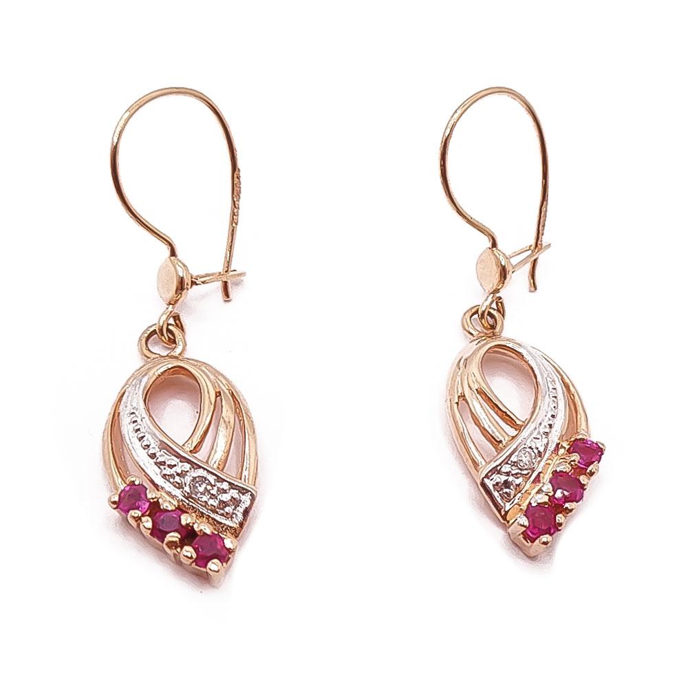 Punakiviset kultaiset korvakorut 0,01ct timantit #0