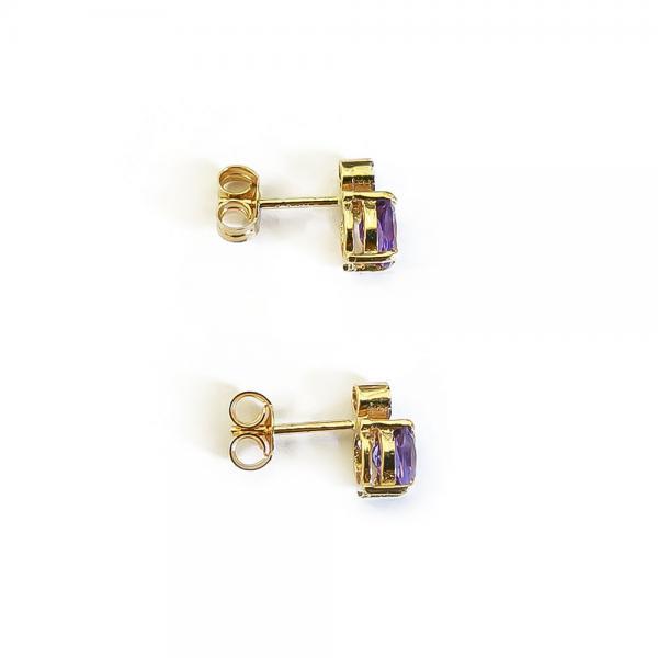 Kultaiset timanttikorvakorut ametistilla,2x0.01ct #1