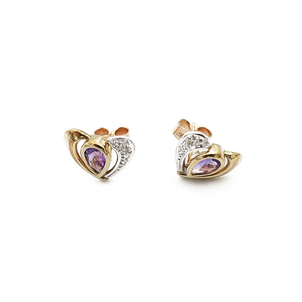 Kultaiset ametisti timanttikorvakorut 0.02ct #0