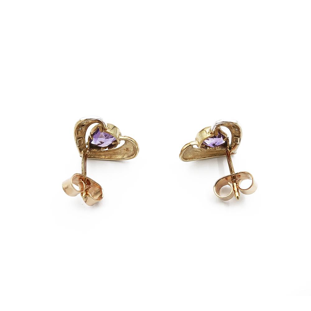 Kultaiset ametisti timanttikorvakorut 0.02ct #1