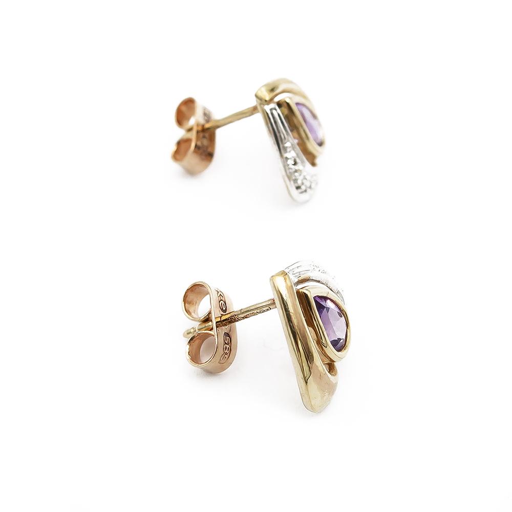 Kultaiset ametisti timanttikorvakorut 0.02ct #2