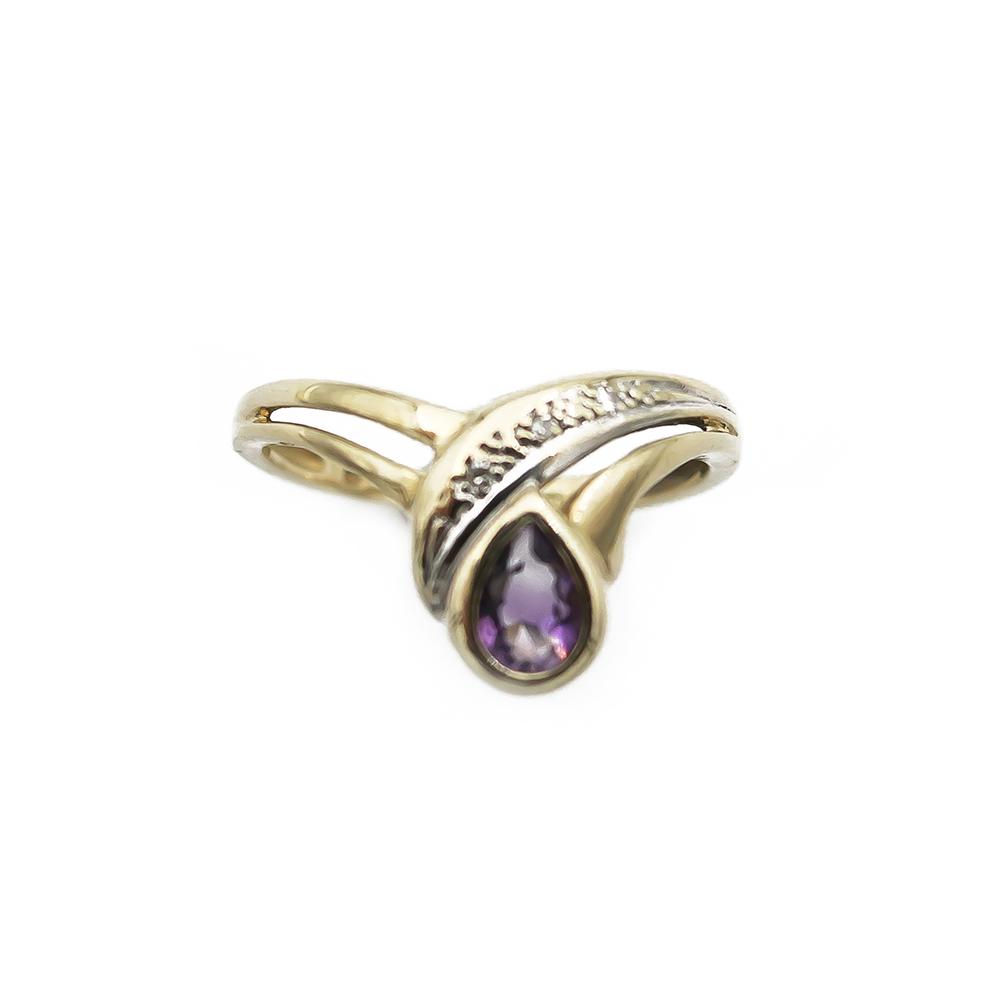 Kultainen ametisti timanttisormus 0.02ct 17,5mm #1