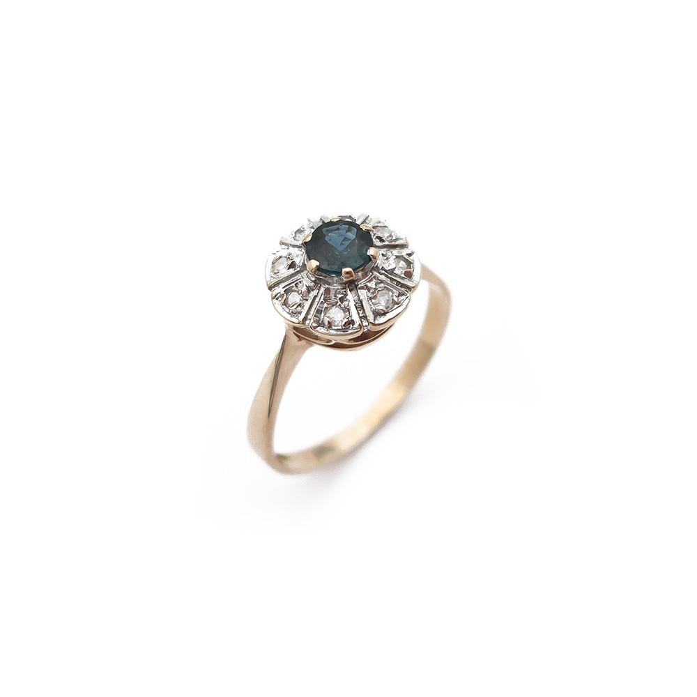 Kultainen Diana sormus safiirilla ja timanteilla 8 x 0,005 ct koko 16,5 #0