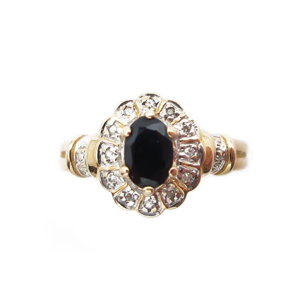 Kultainen timanttisormus safiirilla yht. 0,03 ct koko 17- #1