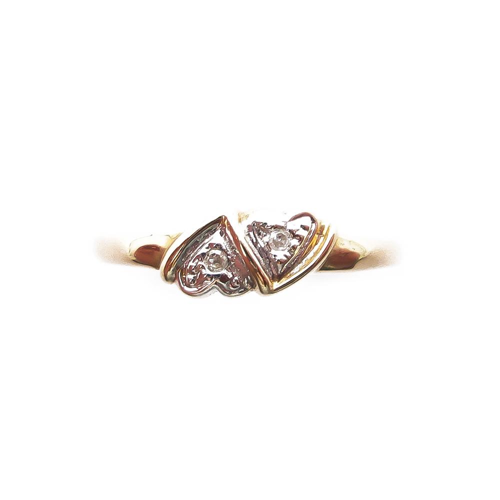 Kultainen timanttisormus sydämet 2 x 0,005 ct koko 16 #1