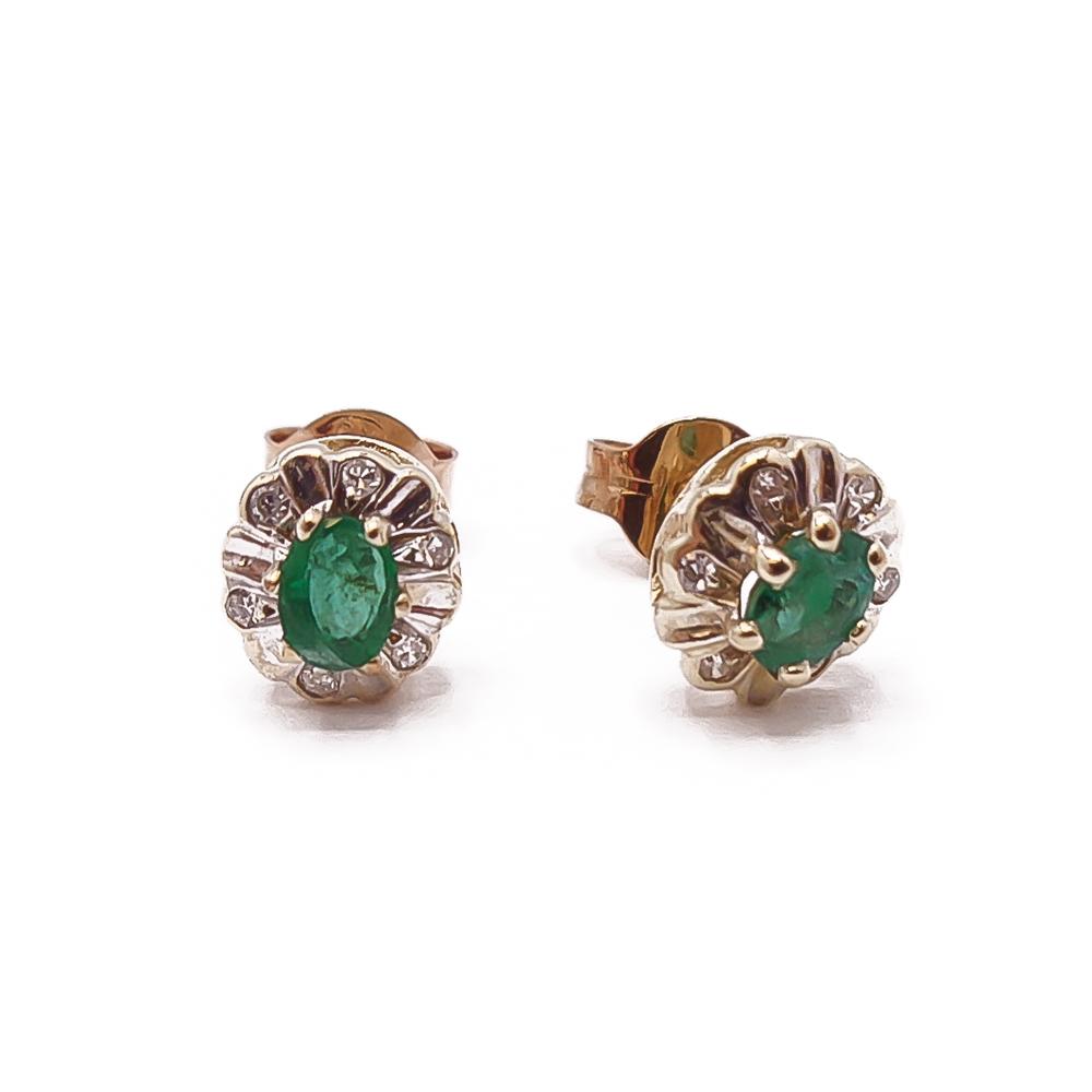 Kultaiset smargdi-timantti korvakorut 0,06ct #0