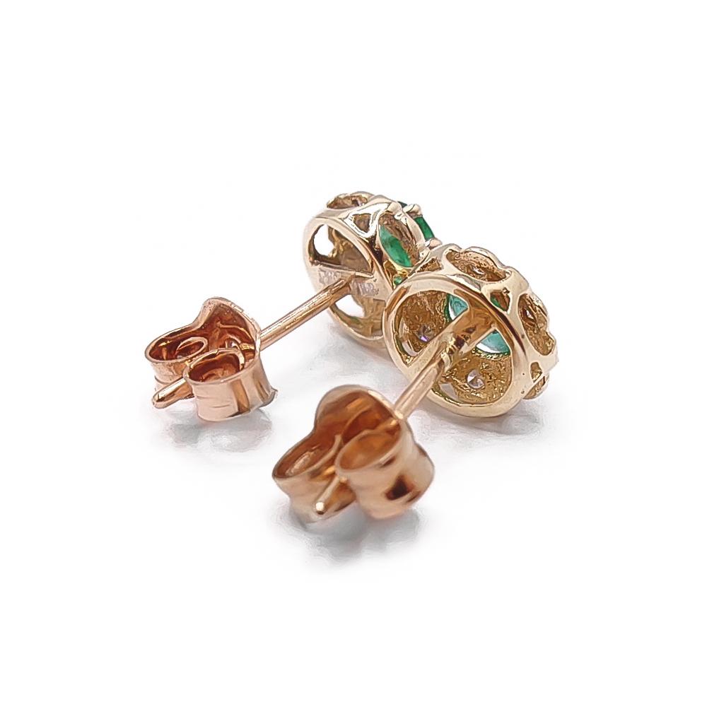 Kultaiset smargdi-timantti korvakorut 0,06ct #1