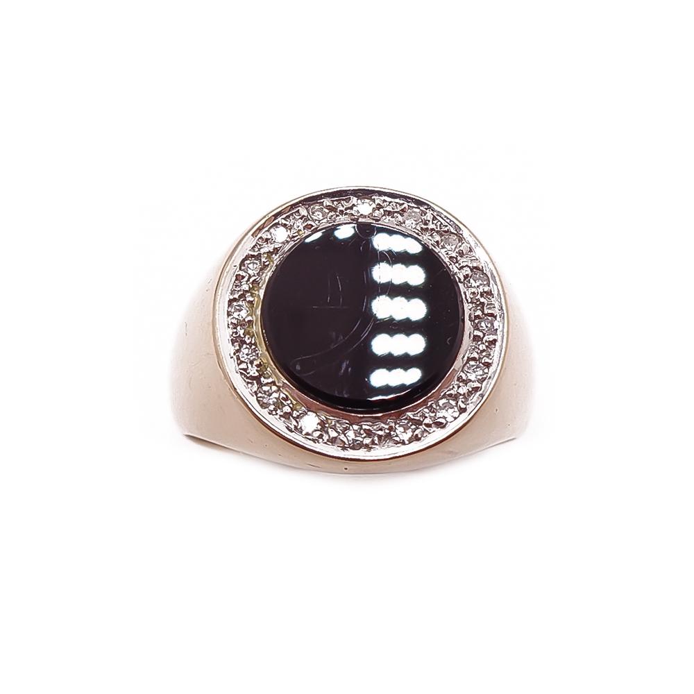Kultainen kantasormus onyx-timantit 0,16ct 21.5mm v.-95 #1