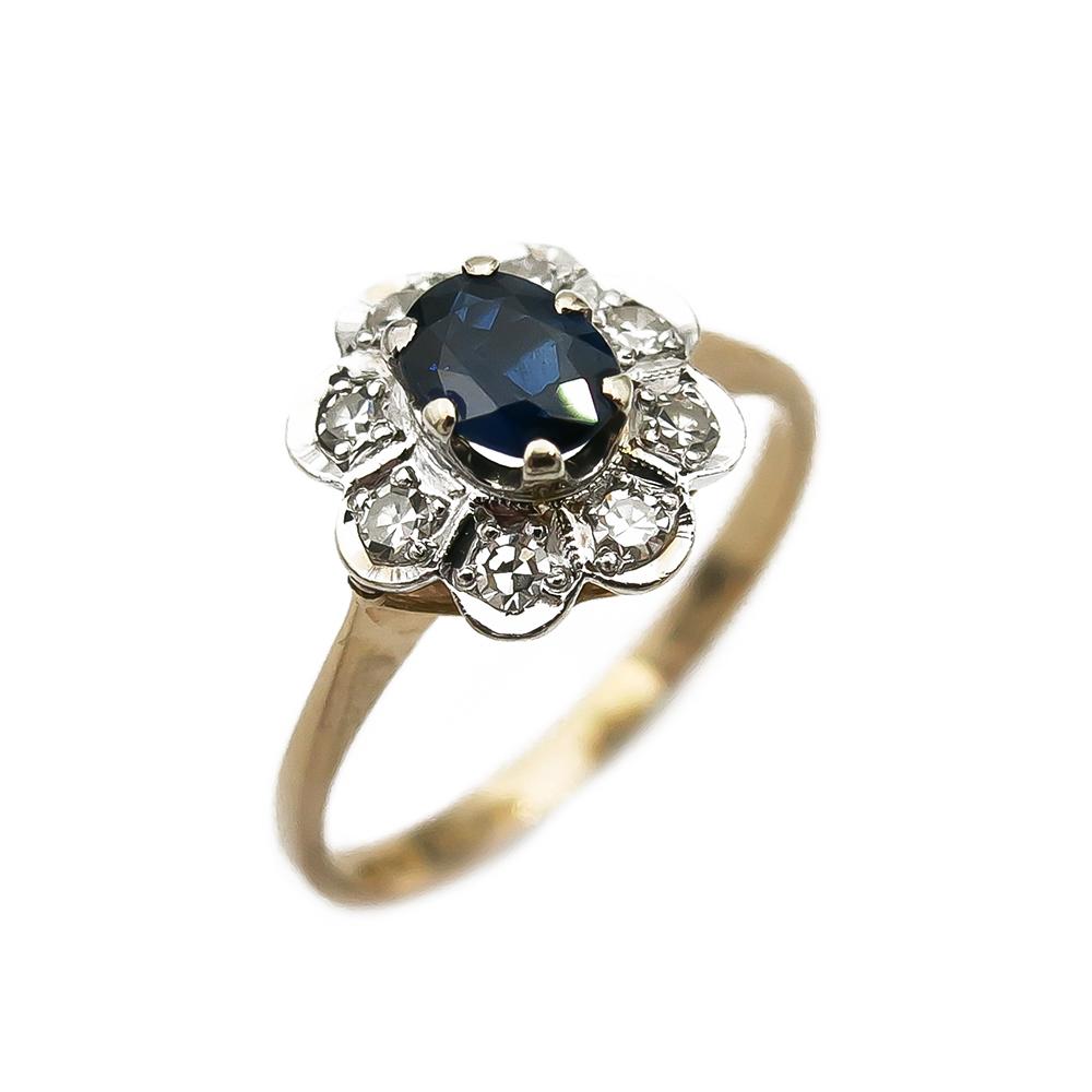 Kultainen safiiri-timanttisormus 0.08ct 17,0mm 18k #0
