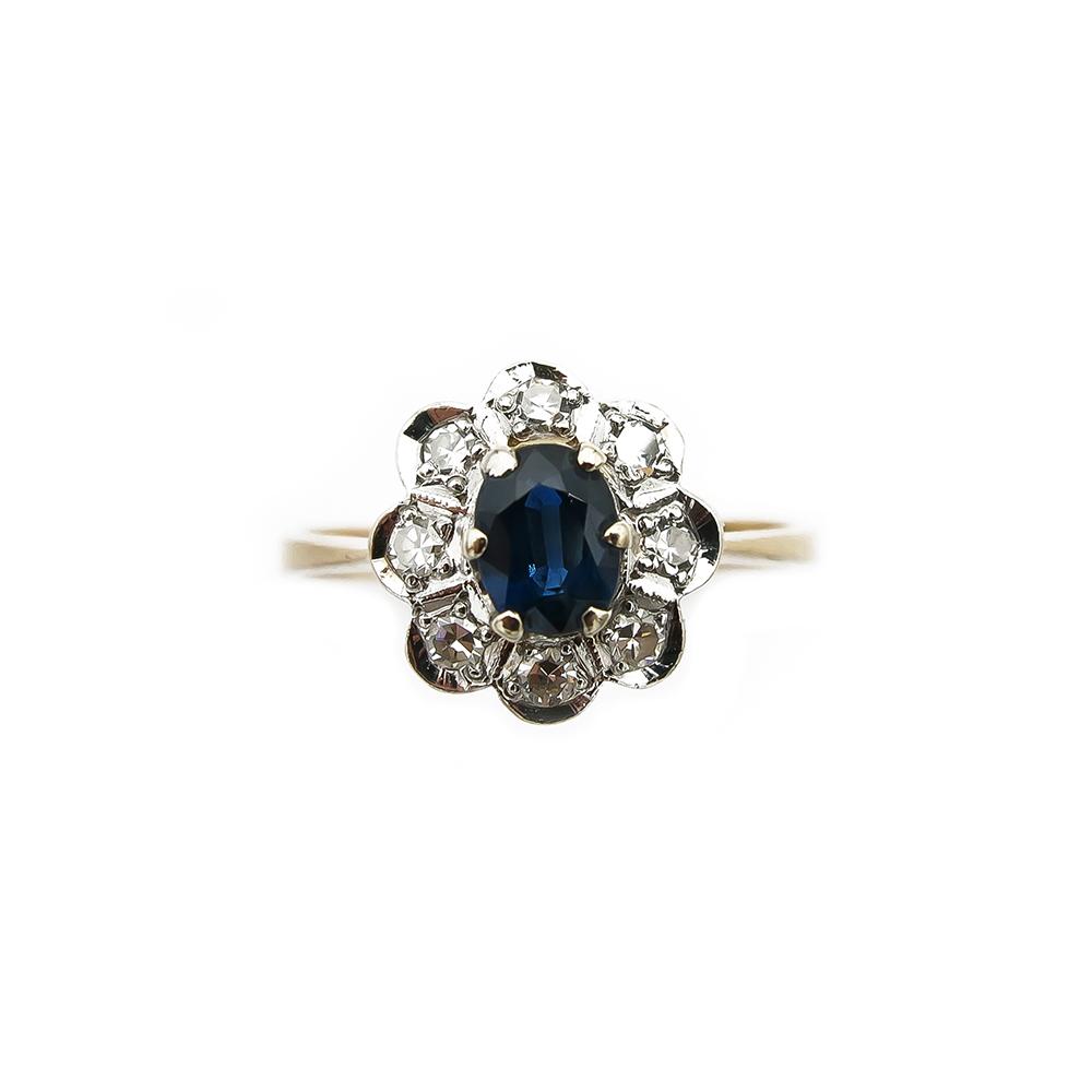 Kultainen safiiri-timanttisormus 0.08ct 17,0mm 18k #1