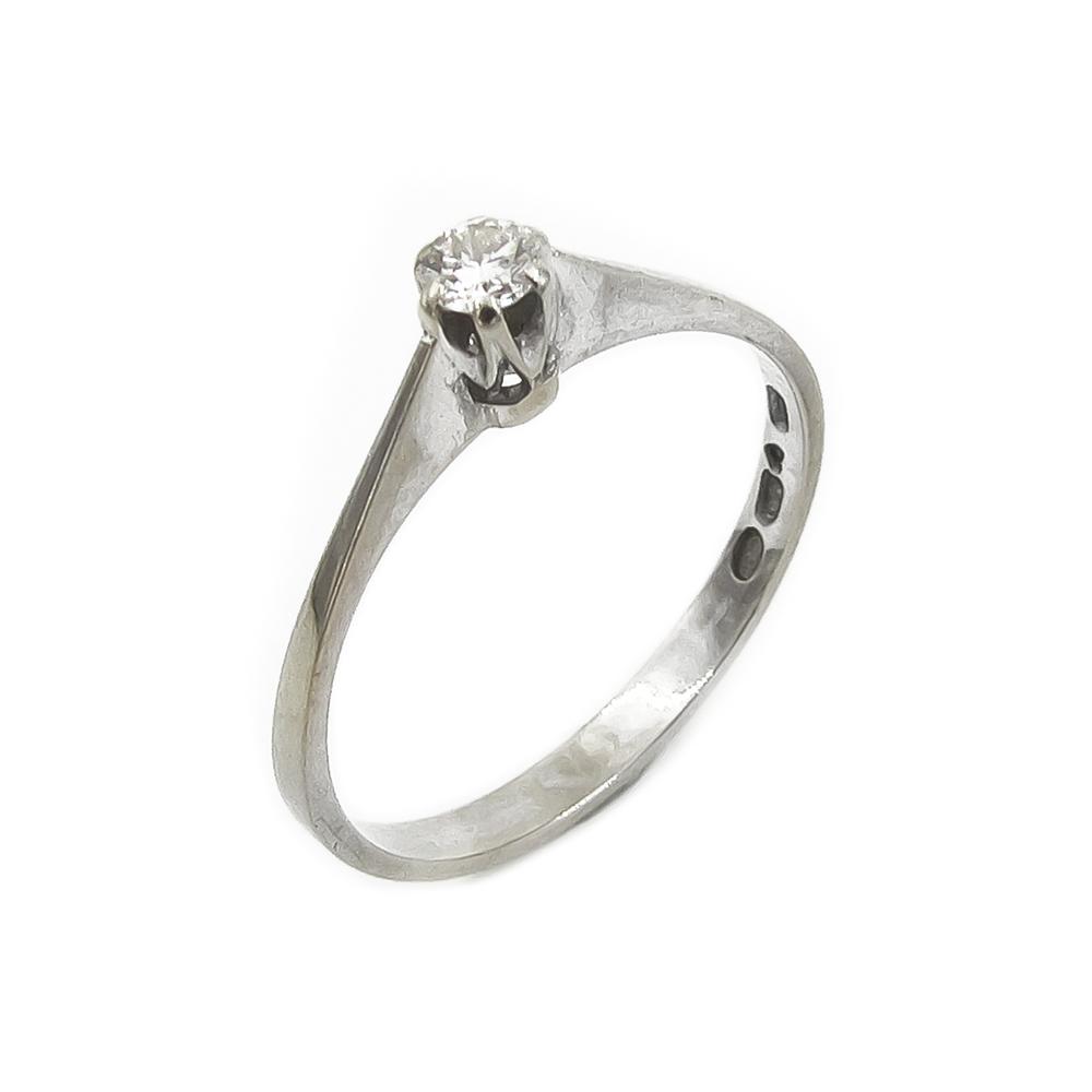 18k Valkokultainen timanttisormus 0,10ct v.1980 halk.17.5mm #0