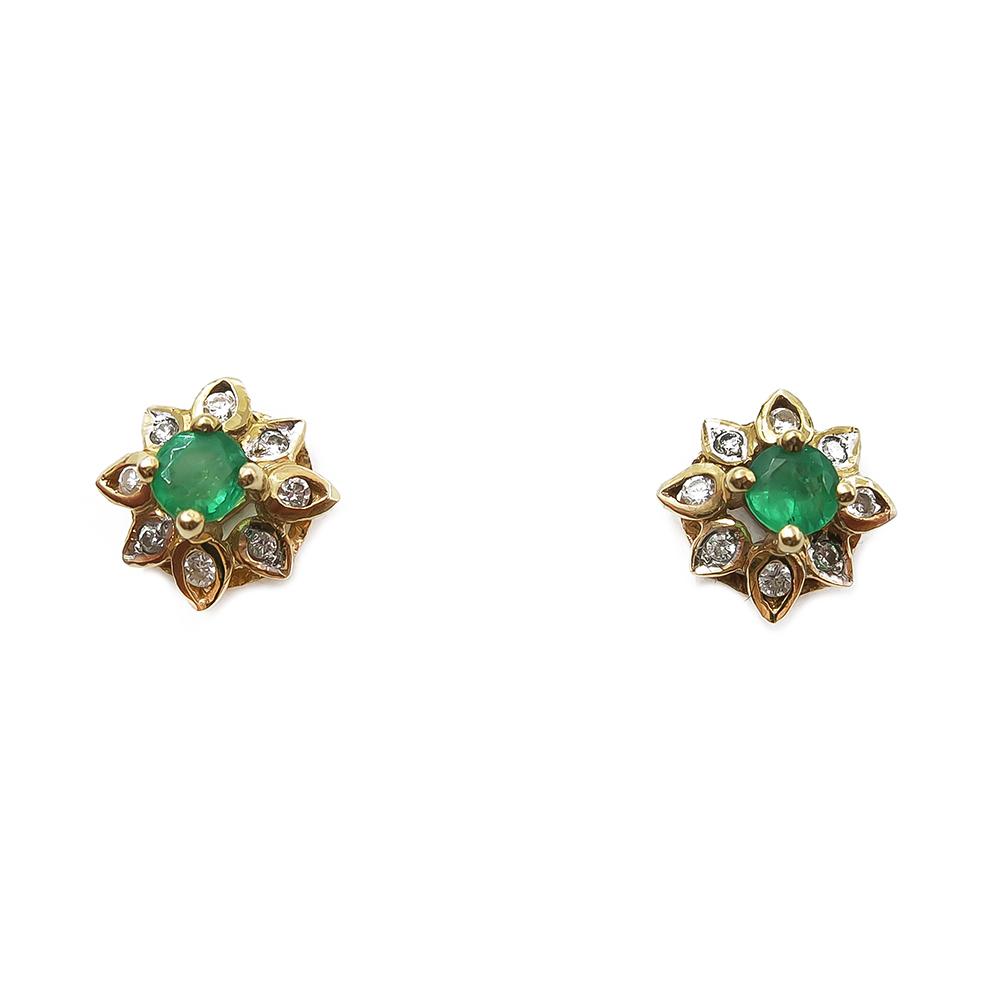 18k Timanttikorvakorut 0,08ct vihreillä kivillä #0