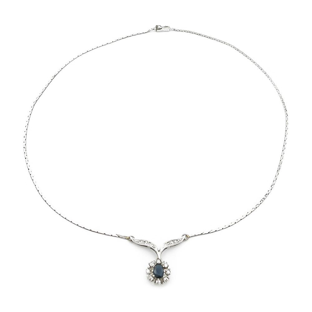 Valkokultainen safiiri timanttikaulakoru 0.11ct 44cm #0