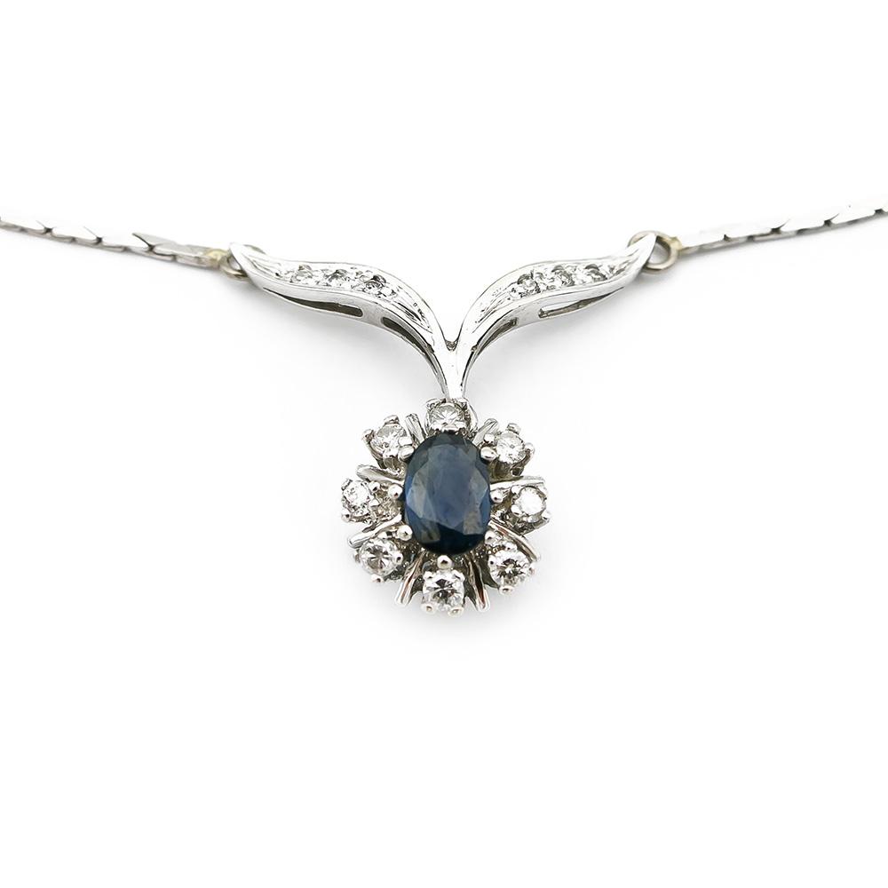 Valkokultainen safiiri timanttikaulakoru 0.11ct 44cm #1