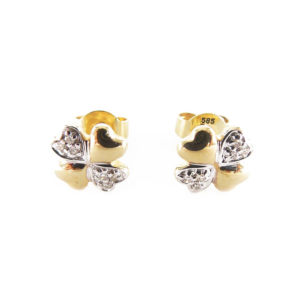 Kultaiset korvanapit, neliapilat timanteilla yht.0.02ct #0
