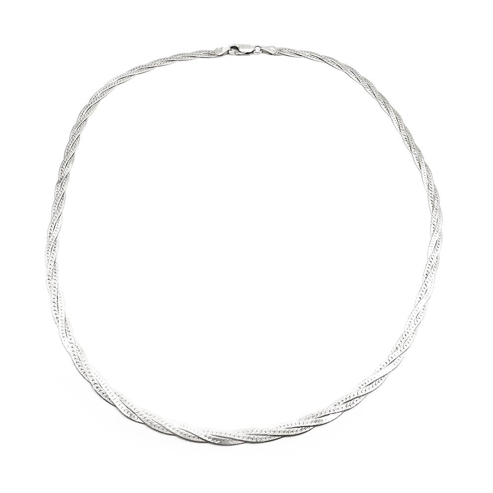 Hopeinen punottu litteä kaulaketju 45cm lev.4mm #0