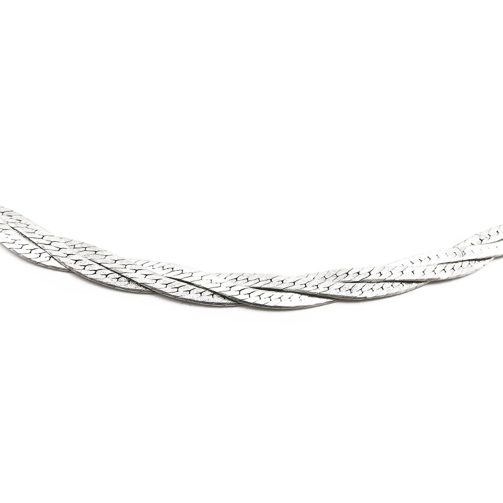 Hopeinen punottu litteä kaulaketju 45cm lev.4mm #1