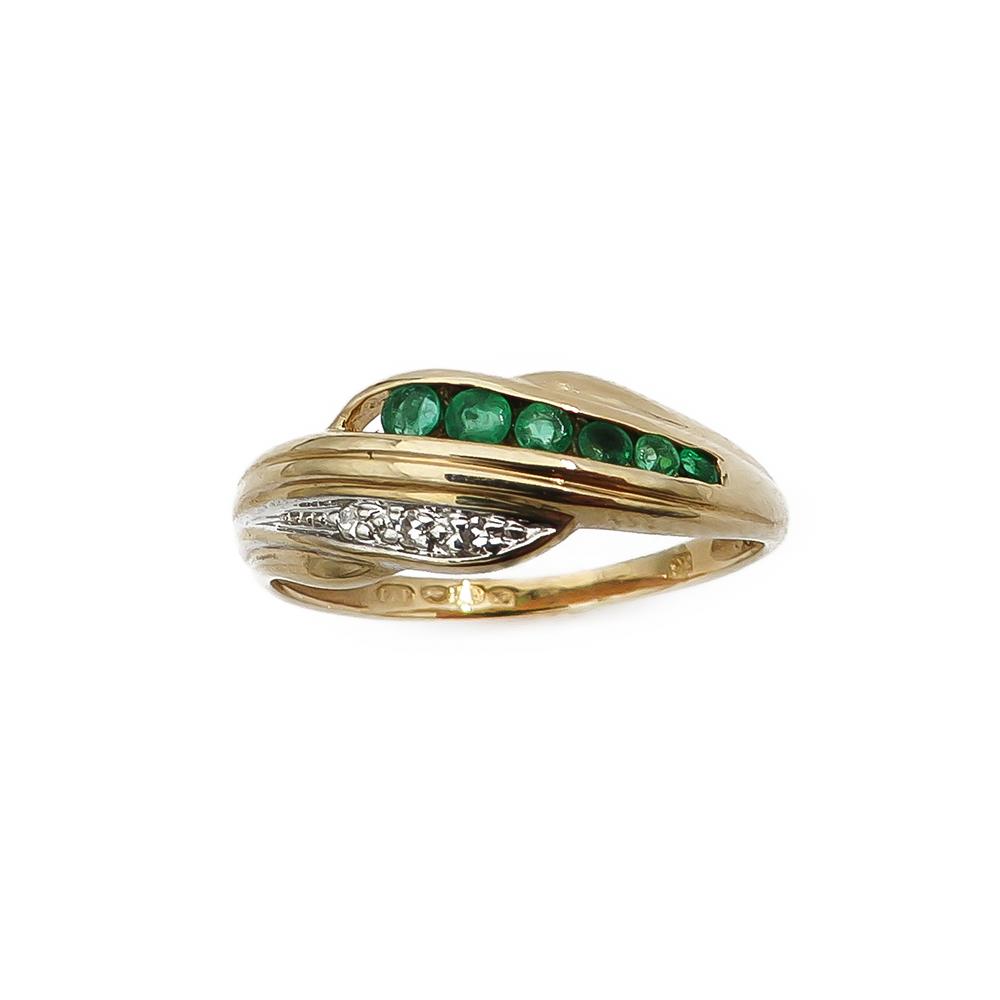 kultainen smaragdi timanttisormus16,75mm0,003ct #1