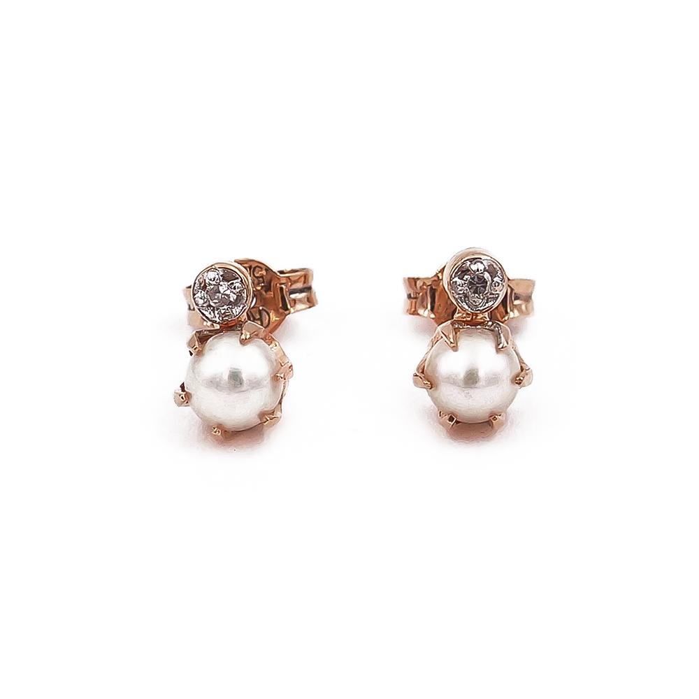 Kultaiset timantti-helmi korvakorut 4mm+2kpl 0.01ct tappi Top Gold #0