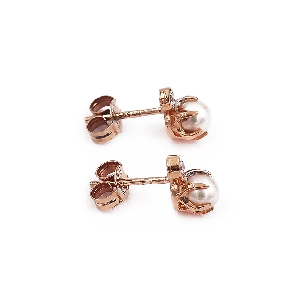 Kultaiset timantti-helmi korvakorut 4mm+2kpl 0.01ct tappi Top Gold #2