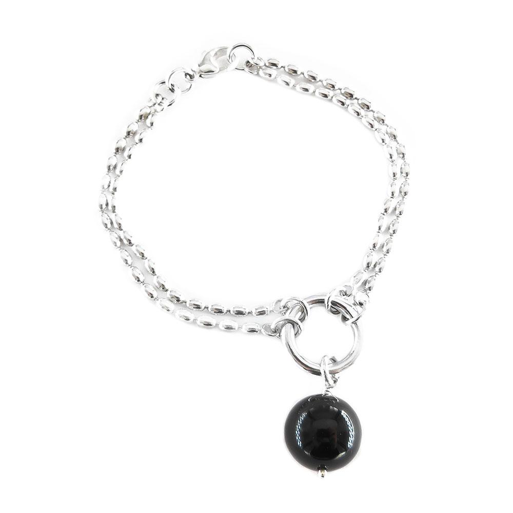 Hopeinen Kalevala Koru,Pore rannekoru 17cm,Onyx #0