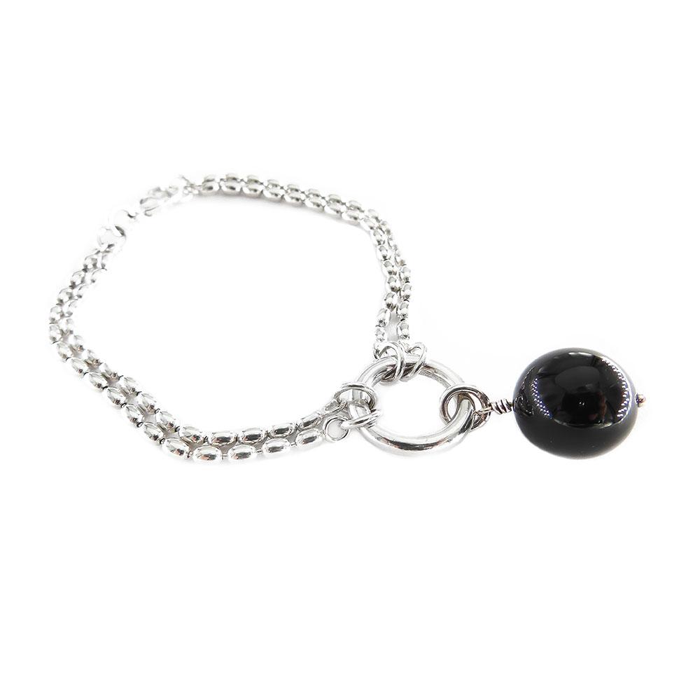 Hopeinen Kalevala Koru,Pore rannekoru 17cm,Onyx #1