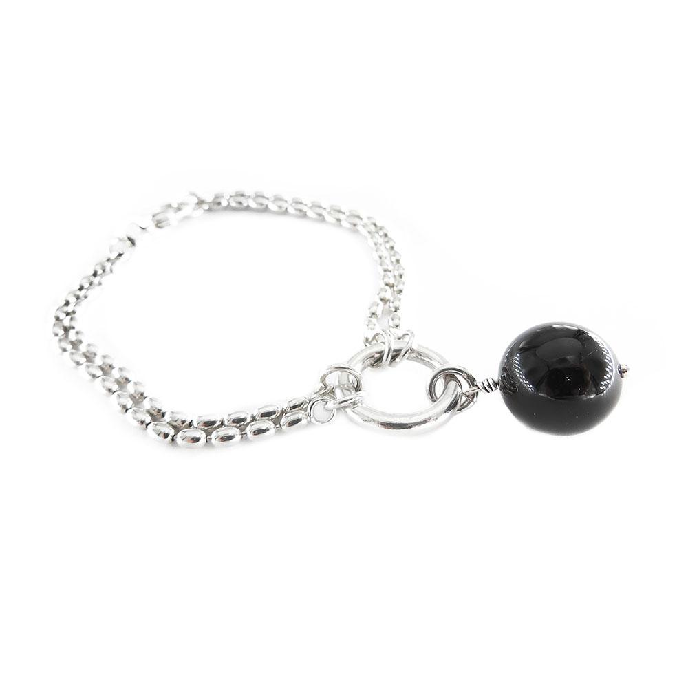 Hopeinen Kalevala Koru,Pore rannekoru 17cm,Onyx #2