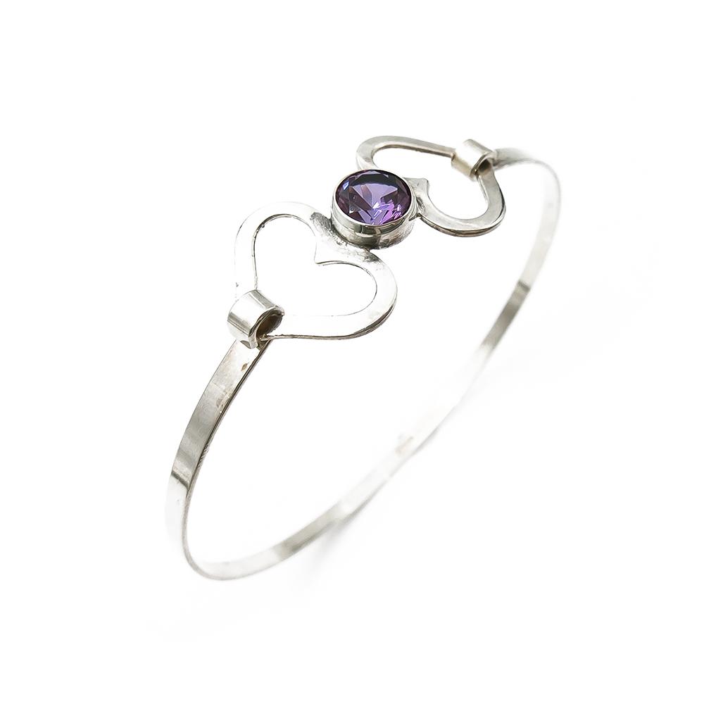 Sydän rannerengas violetti kivi 61mm v.-75 #0