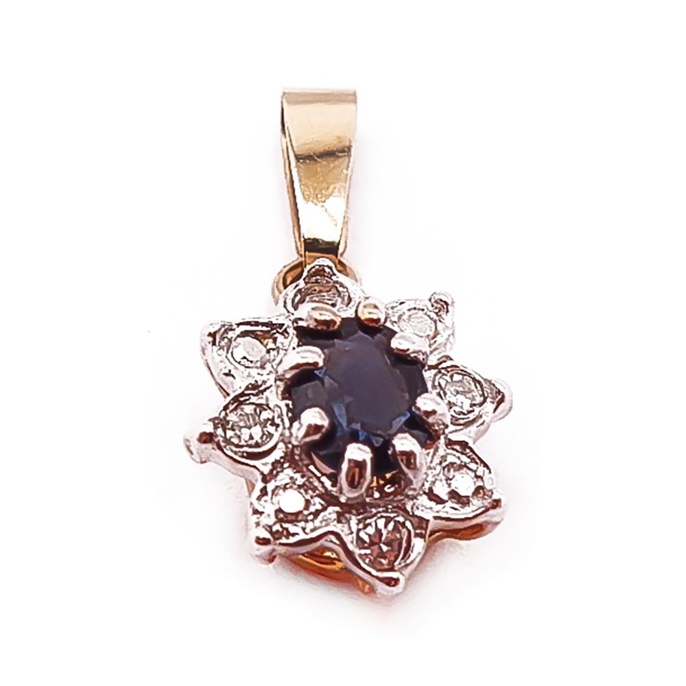 Kultainen sinisafiiri-timanttiriipus 0,08ct #0