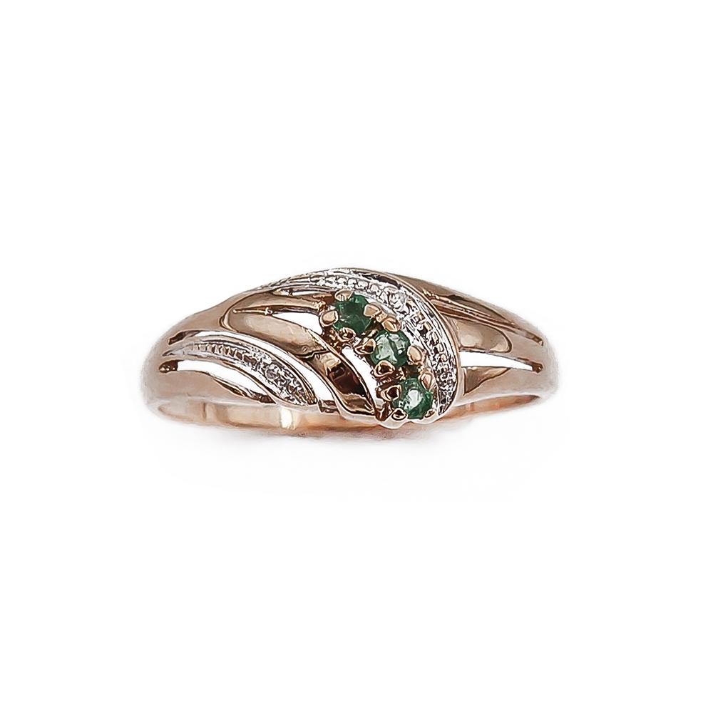 Kultainen smaragdi-timanttisormus 2kpl yht. 0.01ct 19 TA #1