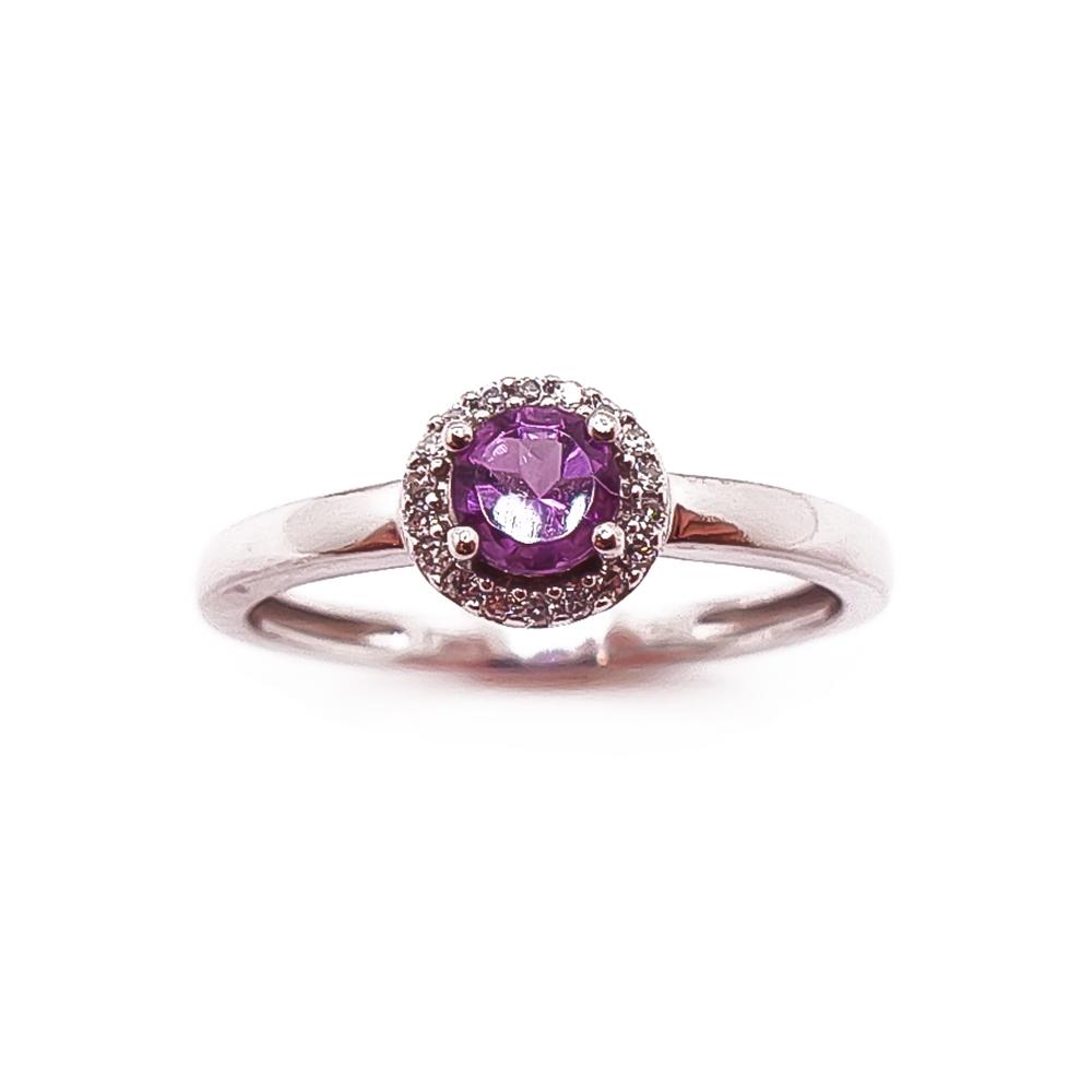 18k Valkokultainen timantti/ametisti sormus 0,09ct 17mm #1