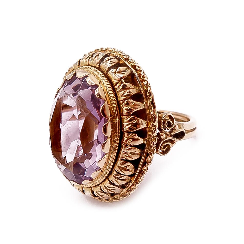 Harry Bergman filigraanisormus violetilla korukivellä, 14K kulta, 16,5 mm, 1966 #3 Kultatukku.fi