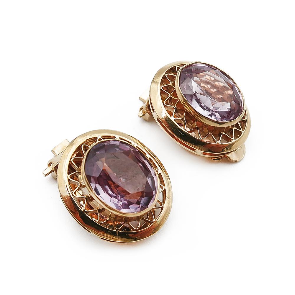 18K klipsi korvakorut ametistinvärisellä kiveellä #0