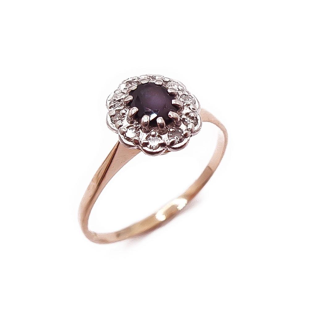 Kultainen sinisafiiri-timanttisormus 19,5mm v.-88 0,1ct #0