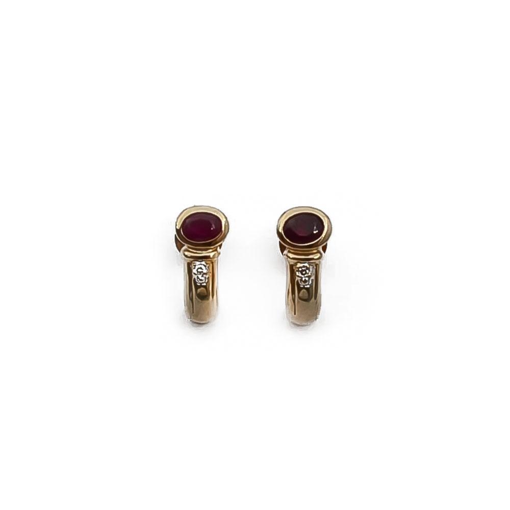 Kultaiset korvakorut punaisilla kivillä ja timanteilla 2x0.005ct #0