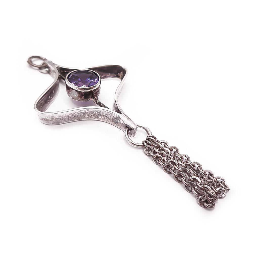 Hopeinen riipus lila kivi #1
