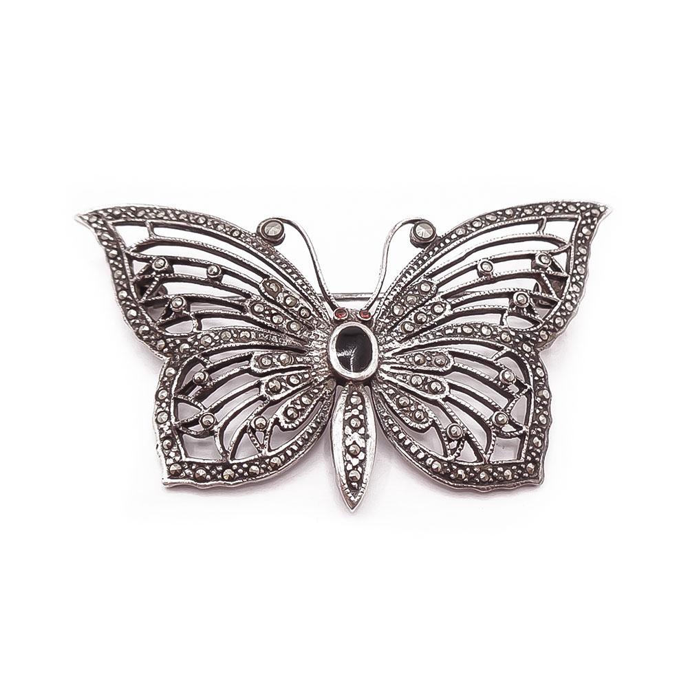 Hopeinen perhos rintaneula markasiiteilla #0