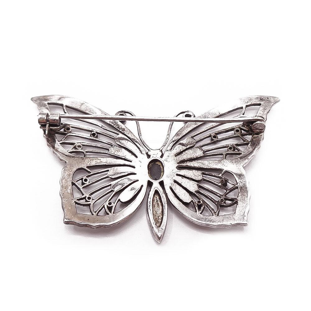 Hopeinen perhos rintaneula markasiiteilla #1