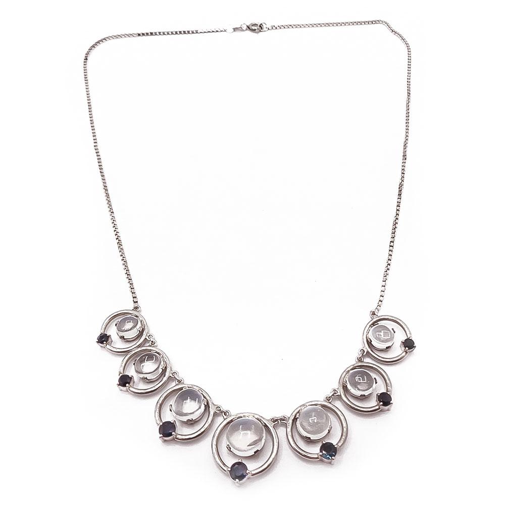 Hopeinen kaulakoru kuukivillä 42cm #0