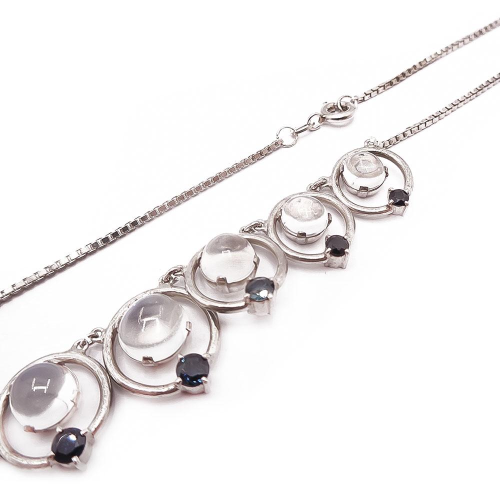 Hopeinen kaulakoru kuukivillä 42cm #1